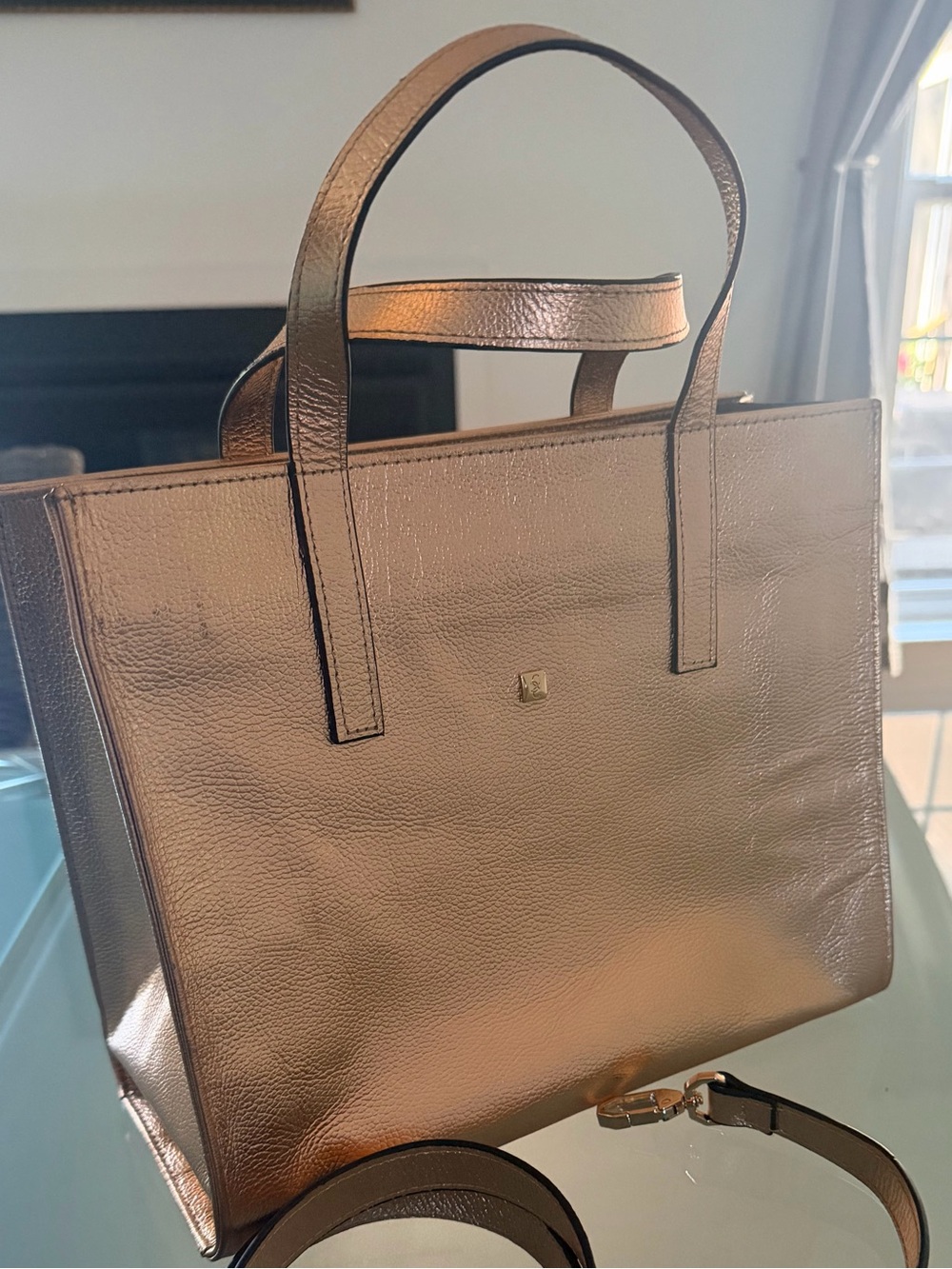 Carolina Crowley crossbody Metallic Rose Gold  handbag with Detachable Strap